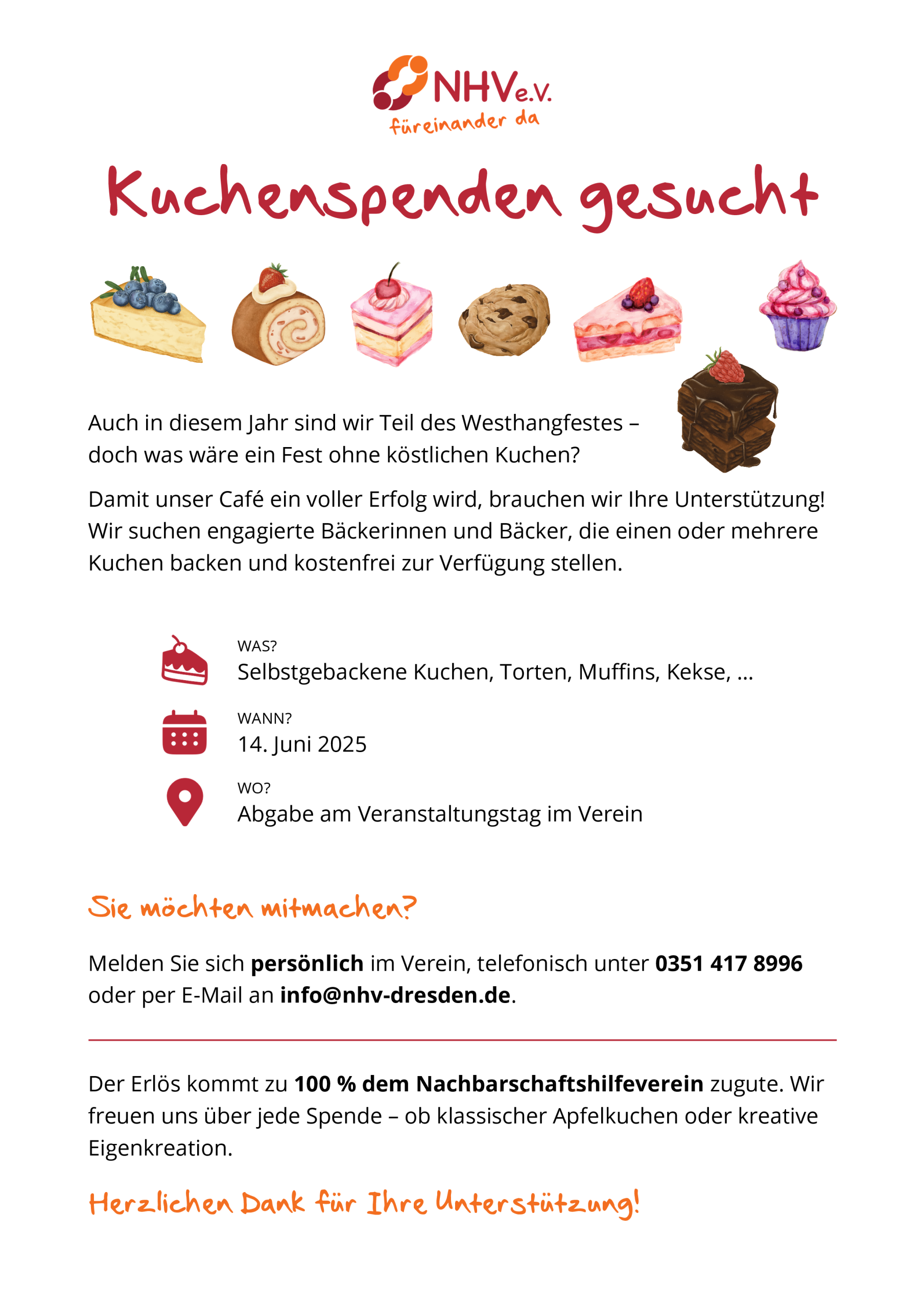 Plakat: Kuchenspenden gesucht